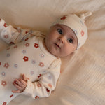 COTTON KNOTTED BEANIE | Petite Flora Stamp Print-Web-hover