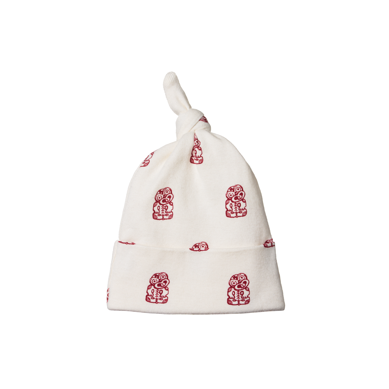COTTON KNOTTED BEANIE | Tiki Print-Web-front