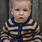 MERINO KNIT CARDIGAN | Navy/Caramel Stripe-Extra Img - 1