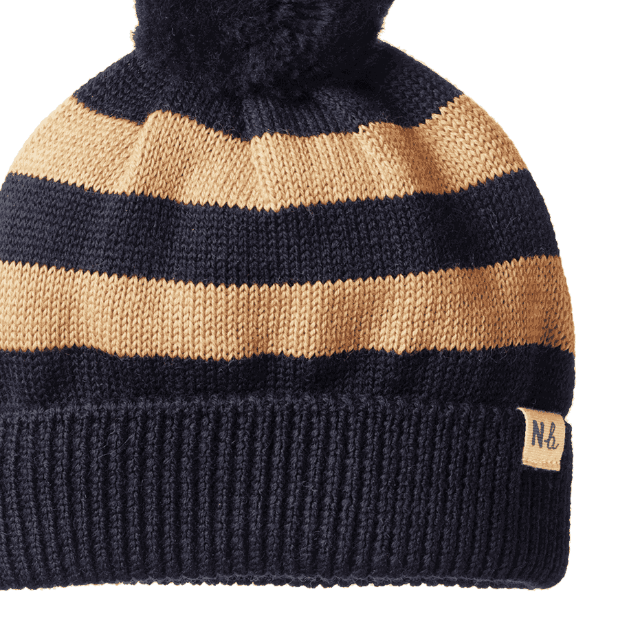 ALPINE POM POM BEANIE | Navy/Caramel Stripe-Extra Img - 1