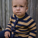 MERINO KNIT CARDIGAN | Navy/Caramel Stripe-Extra Img - 2