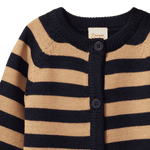 MERINO KNIT CARDIGAN | Navy/Caramel Stripe-Extra Img - 3