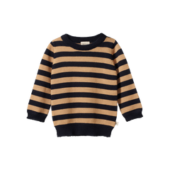 MERINO KNIT PULLOVER | Navy/Caramel Stripe-Web-front