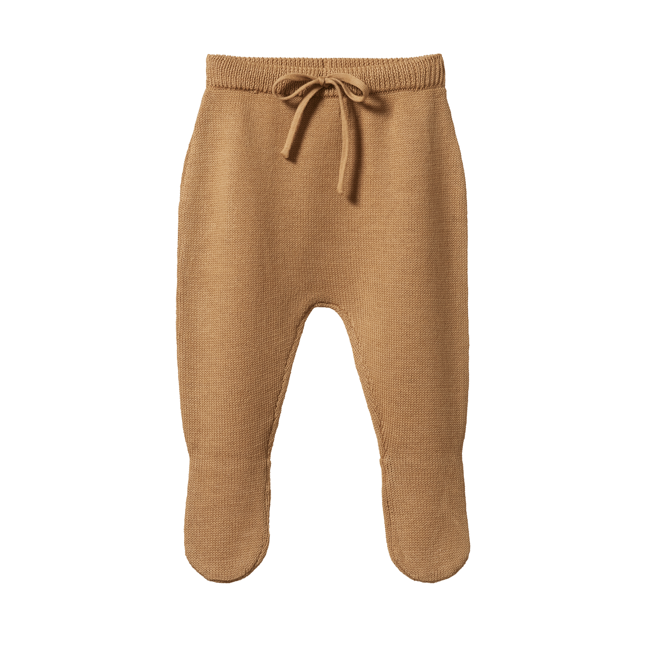 MERINO KNIT FOOTED ROMPERS | Caramel-Web-front
