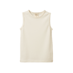 Cream organic merino wool singlet with a round crew neckline.