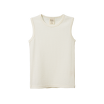 Cream organic merino wool pointelle singlet with a round crew neck and ribbed texture.