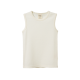 Cream organic merino wool pointelle singlet with a round crew neck and ribbed texture.