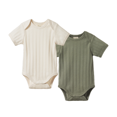 2 PACK DERBY BODYSUIT SHORT SLEEVE | Natural/Nettle-Web-front
