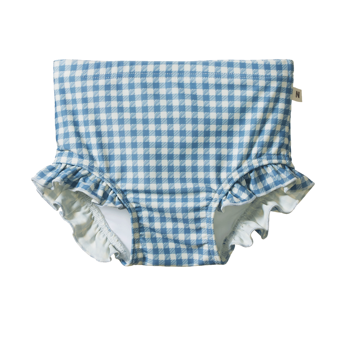 RUFFLE SWIM SHORTS | Blue Gingham-Web-front
