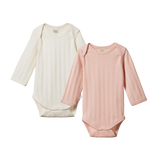 L/S BODYSUIT DERBY 2 PACK | Natural/Rose Bud-Web-front