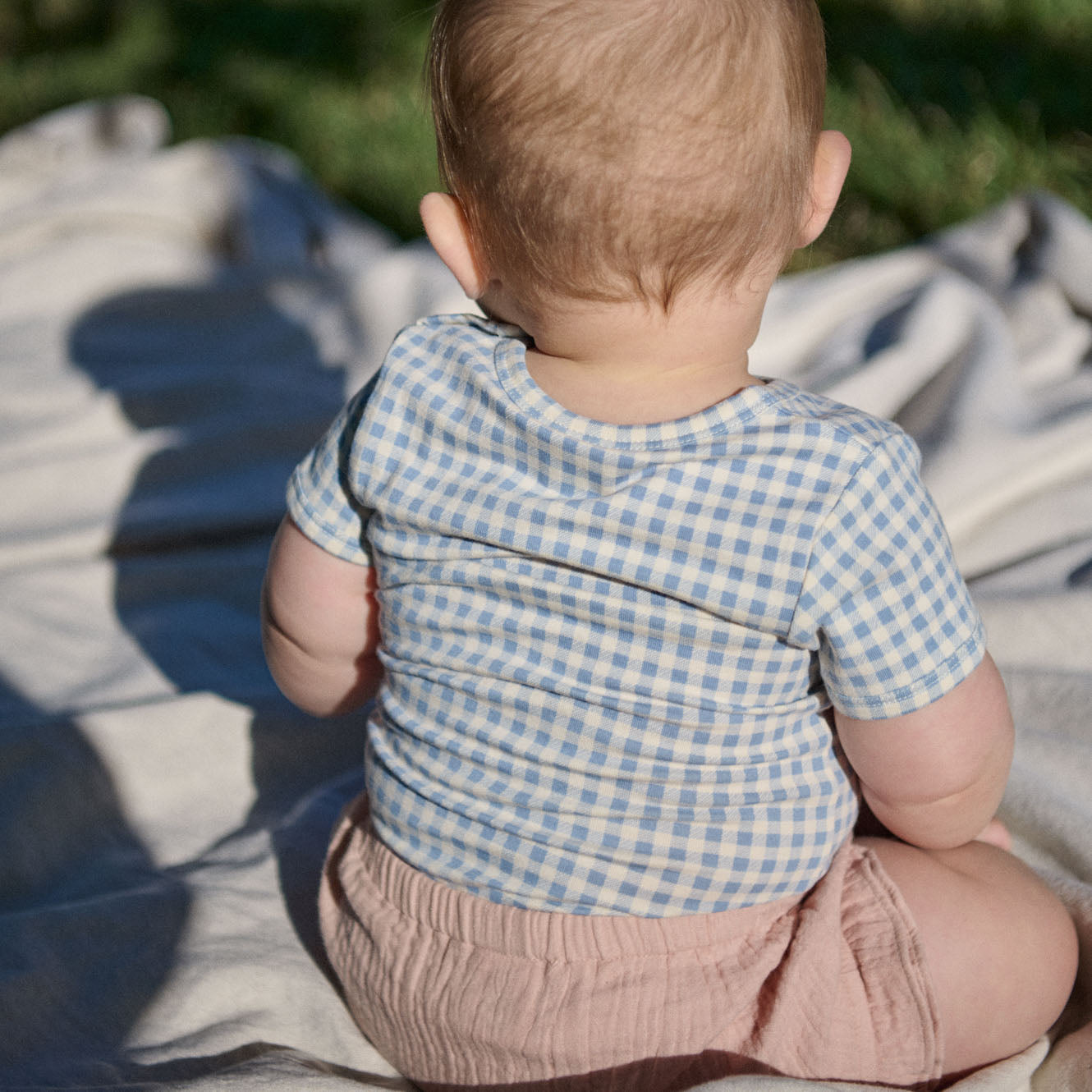 STRETCH JERSEY S/S BODYSUIT | Blue Gingham-Extra Img - 1