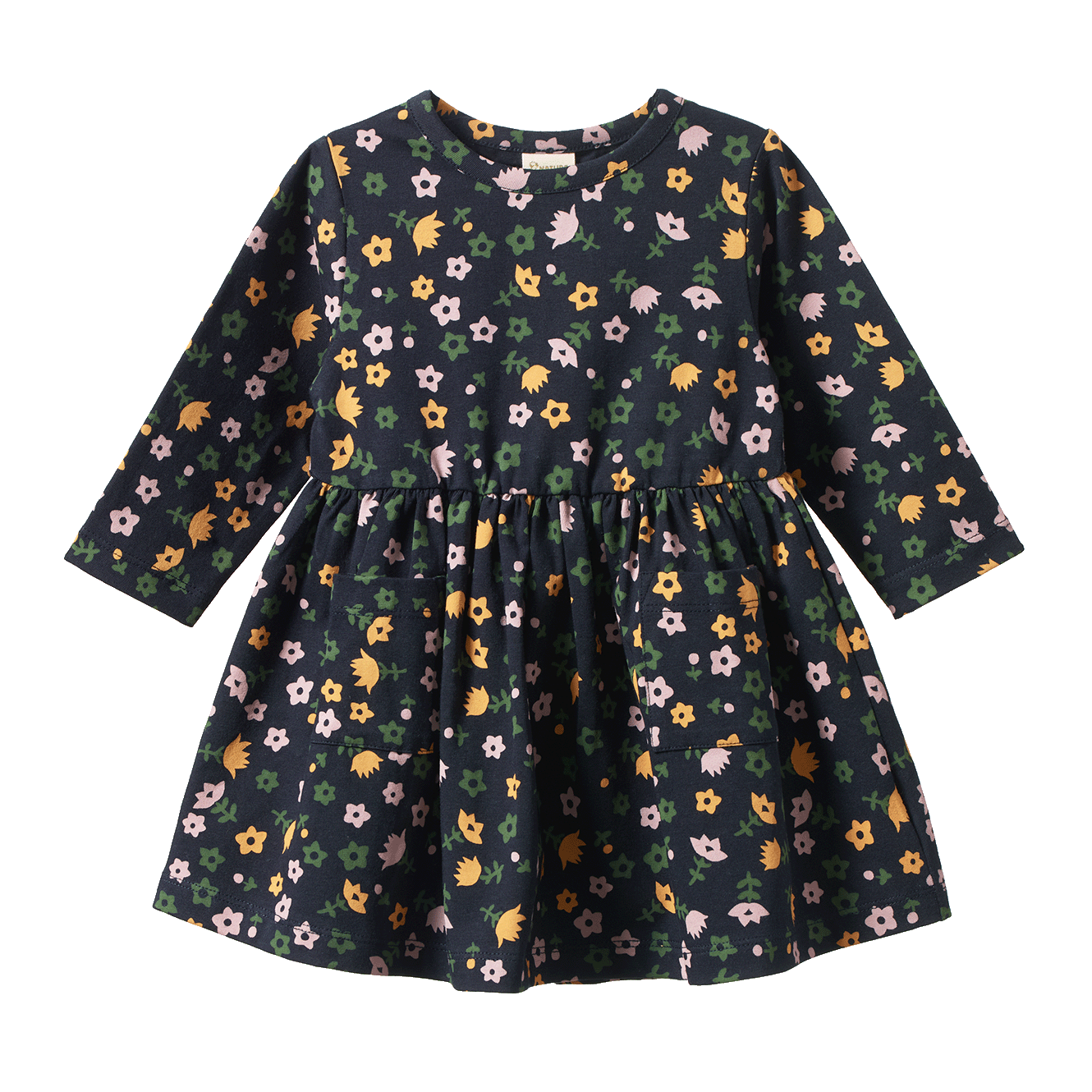 L/S TWIRL DRESS | Navy Pollyanna Print-Web-front