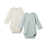 L/S BODYSUIT DERBY 2 PACK | Natural/Sea-Web-front